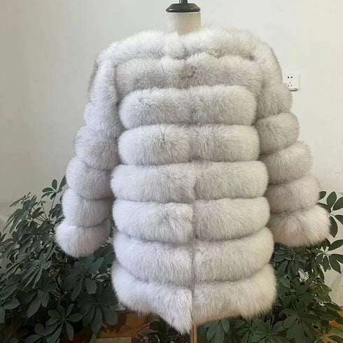 70CM 4in1 New Fast Shipping New Fashion Women Fashion Real Natural Fox Fur Long Coat Jacket for Winter Warm Over Coat